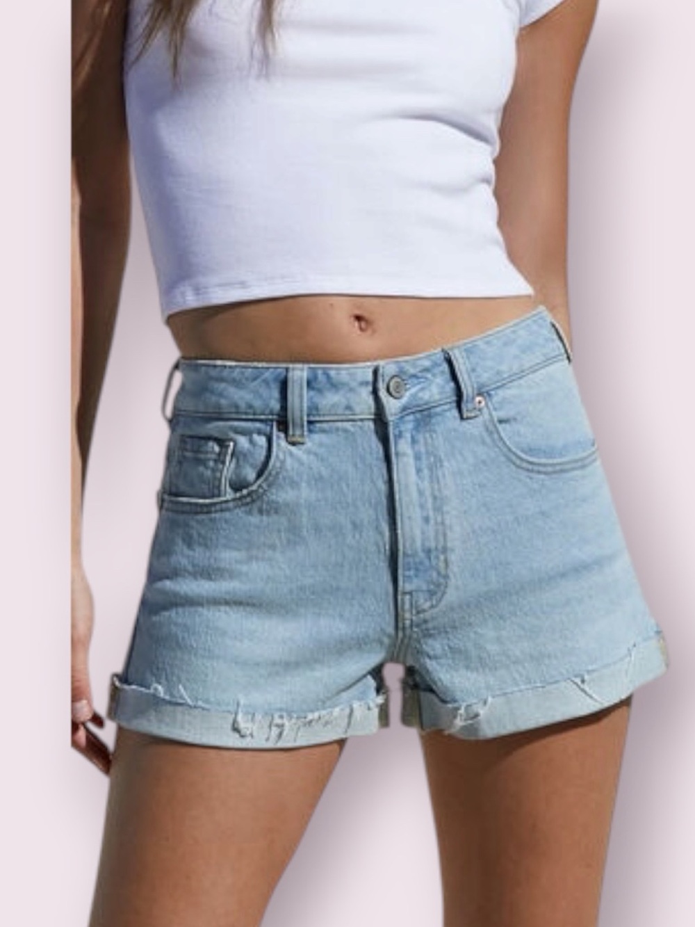 Pacsun Stretch Light Indigo Roll Cuff Denim Mom Shorts